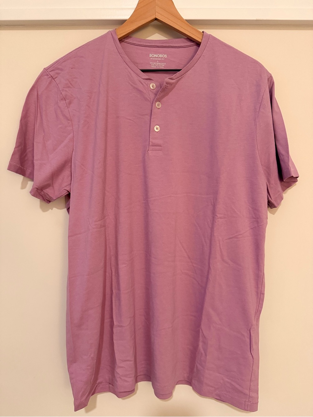 Bonobos Men's Lavender Henley Short Sleeve Shirt